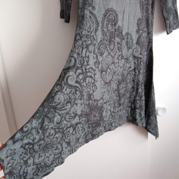 vintage y2k cozy soft grey floral boho print knit tunic dress NWOT - Picture 3 of 9
